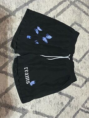 SHEIN Black Athletic Shorts with Blue Butterfly Print